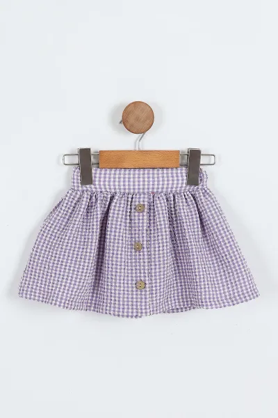 Lila (6-18 Ay)Kalp Nakışlı Ekose Desen Kız Bebek Yazlık Takım 357470