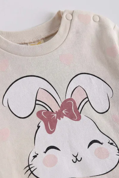 Lila (6-18 Ay)Tavşan Baskılı Çıtçıtlı Çimalı Kız Bebek takım 477410