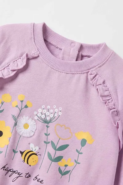 Lila (6-24 Ay) Arı Baskılı  Fitilli Taytlı  2'li Kız Bebek Takım 485473