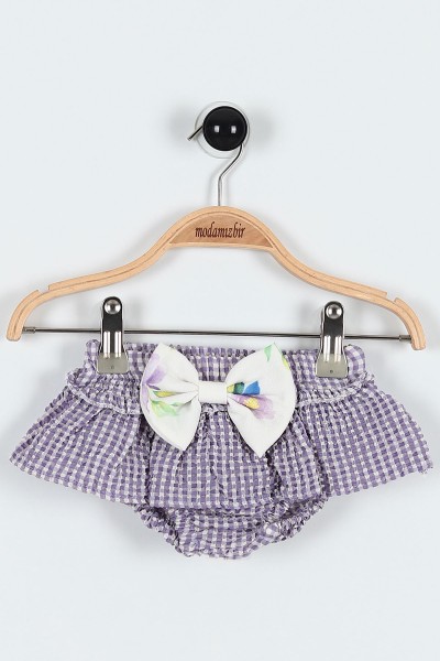 Lila (6-24 Ay) Çiçek Baskılı Fiyonklu Askılı Şortlu Kız Bebe Takım 184458