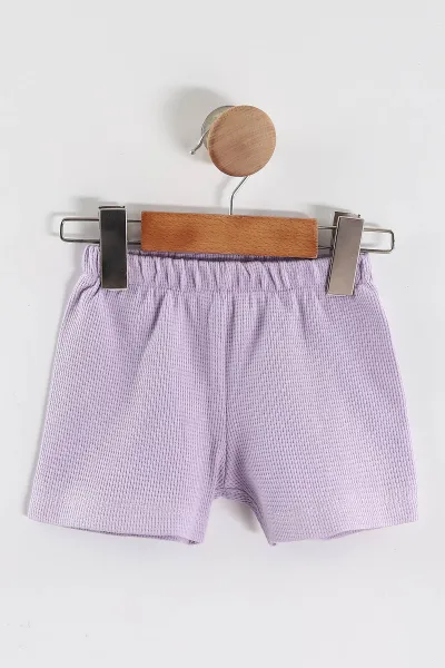 Lila (6-24 Ay) Çiçek Baskılı Koldan Fırfırlı Waffle Kız  Bebek Yazlık Takım 440638