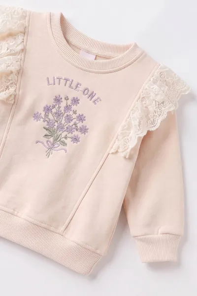 Lila (6-24 Ay) Çiçek Nakışlı Fırfırlı Dantelli  3 İp Kız Bebek Kışlık Takım 493656