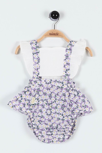 Lila (6-24 Ay) Fırfırlı Çiçek Baskılı Askılı Şortlu Kız Bebe Romper 184460