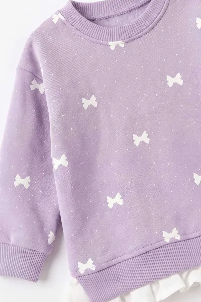 Lila (6-24 Ay) Fiyonk Baskılı  İçi Şardonlu Kız Bebek Kışlık Takım 497072