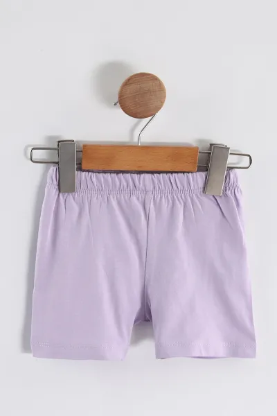 Lila (6-24 Ay) Kalp Baskılı Tişört ve Şortlu Kız Bebek Yazlık Takım 467641