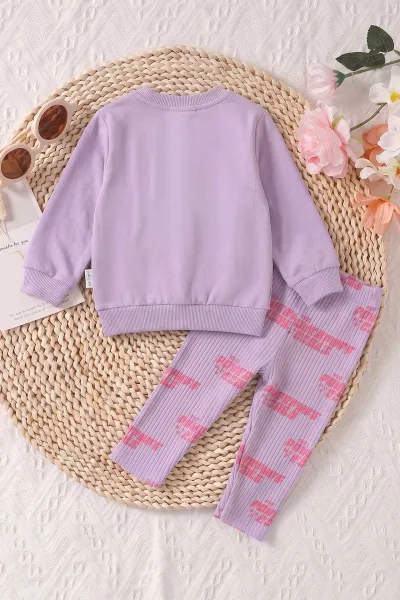 Lila (6-24 Ay) Karakter Baskılı Fitilli Taytlı 2'li Kız Bebek Takım 472679