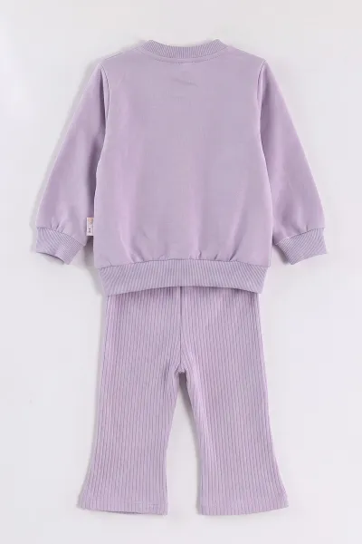 Lila (6-24 Ay) Karakter Baskılı Sweat ve Fitilli İspanyol  Taytlı   Kız Bebek 2'li  Takım 472652