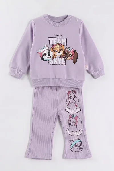 Lila (6-24 Ay) Karakter Baskılı Sweat ve Fitilli İspanyol  Taytlı   Kız Bebek 2'li  Takım 472652
