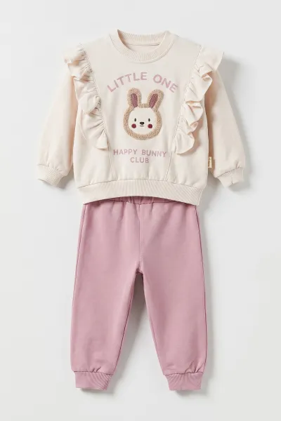 Lila (6-24 Ay) Little One Baskılı Nakışlı  2 İp Kız Bebek Mevsimlik Takım 475678