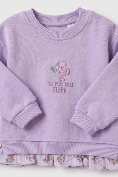 Lila (6-24 Ay) Müslin Fırfırlı  Gül Nakışlı 3 İp Şardonlu Kız Bebek Kışlık Takım 499709