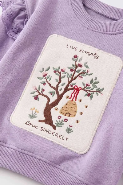 Lila (6-24 Ay) Nakışlı Omuzdan Güpürlü İçi Şardonlu Kız Bebek Kışlık Takım 497058