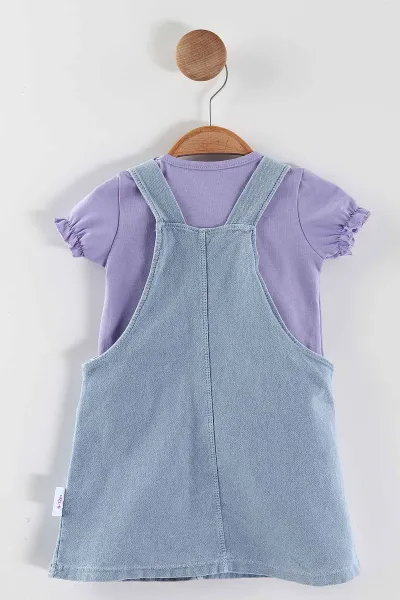 Lila (6-24 Ay) Papatya Nakışlı   Ayarlanabilir Askılı Tişörtlü  Kot Kız Bebek Elbise 445436