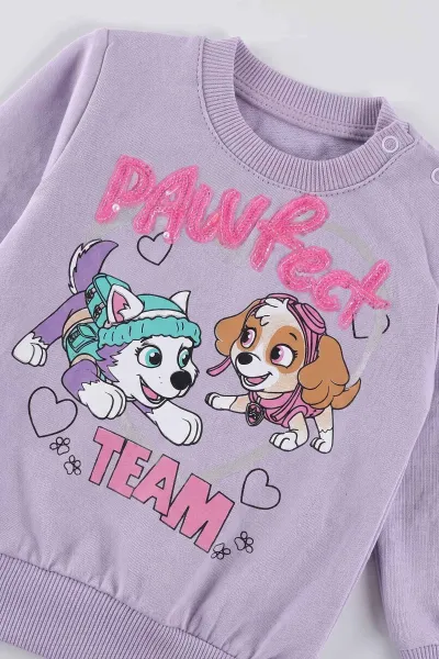 Lila (6-24 Ay) PawFect Pullu Nakışlı Baskılı Fitilli Taytlı  2'li Kız Bebek Takım 485467