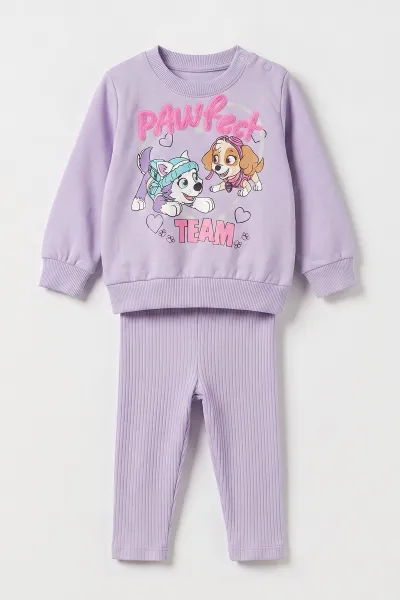 Lila (6-24 Ay) PawFect Pullu Nakışlı Baskılı Fitilli Taytlı  2'li Kız Bebek Takım 485467