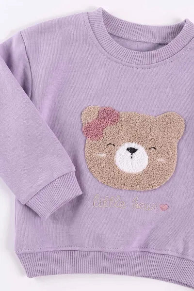 Lila (6-24 Ay) Sğzene Ayıcık Nakışlı 3 İp Şardonlu Kız Bebek Kışlık Takım 499771
