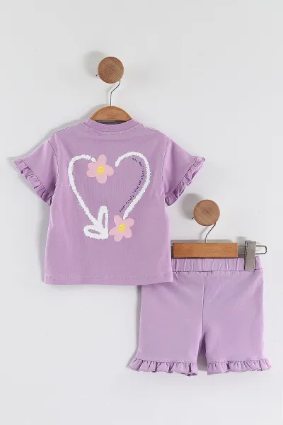 Lila (6-24 Ay) Smile Papatya Baskılı Fırfırlı Tişörtlü ve Şortlu Süprem Kız Bebek 2'li Takım 461654