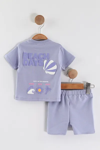 Lila (6-24 Ay)  Surf Waves Kabartma Baskılı Tişörtlü  Şortlu Kız Bebek Yazlık Takım 440300