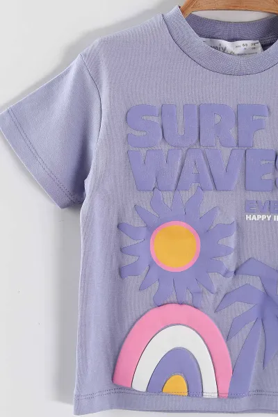Lila (6-24 Ay)  Surf Waves Kabartma Baskılı Tişörtlü  Şortlu Kız Bebek Yazlık Takım 440300