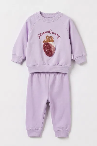 Lila (6-24 Ay) Süzene Çilek Nakışlı   Kız Bebek 2'li Takım 478533
