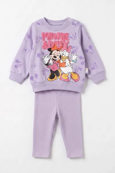 Lila (6-24 Ay) Süzene Karakter Nakışlı  Sweat ve Fitilli   Taytlı   Kız Bebek 2'li  Takım 472660