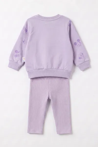 Lila (6-24 Ay) Süzene Karakter Nakışlı  Sweat ve Fitilli   Taytlı   Kız Bebek 2'li  Takım 472660