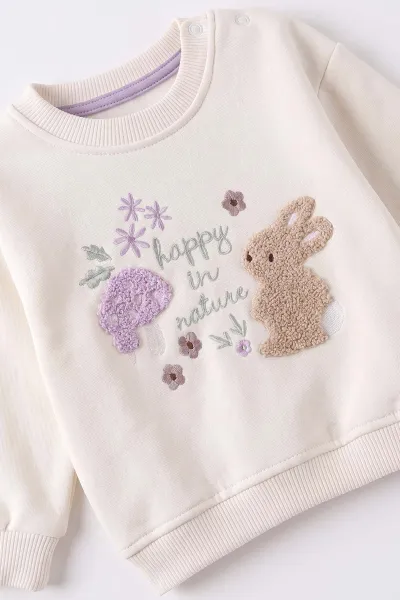 Lila (6-24 Ay) Süzene Mantar ve Tavşan Nakışlı  3 İp Şardonlu Kız Bebek 2'li Takım 499444