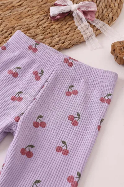 Lila (6-24 Ay) Vişne Yakalı Kiraz Nakışlı   Fitilli Taytlı Kız Bebek Takım 478676