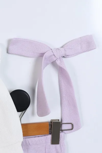 Lila (6-24 Ay) Waffle Kumaş Yaka Papatya Figürlü Bandana  Figürlü Kız Bebek Takım 339625