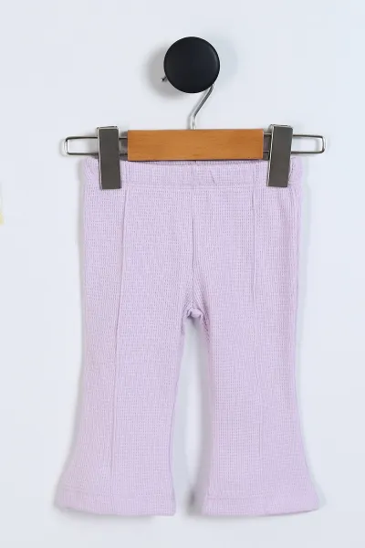 Lila (6-24 Ay) Waffle Kumaş Yaka Papatya Figürlü Bandana  Figürlü Kız Bebek Takım 339625