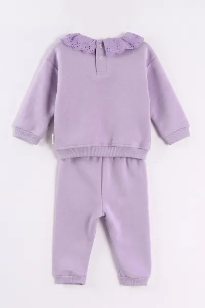 Lila (6-24 Ay) Yakası Güpürlü Papatya Nakışlı çi Şardonlu Kız Bebek Kışlık Takım 497078