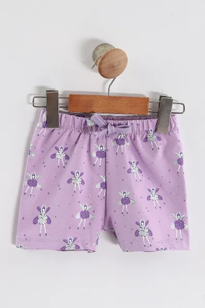 Lila (6-24 Ay)  Yıldız Baskılı Tişörtlü  Şortlu Kız Bebek Yazlık Takım 440293