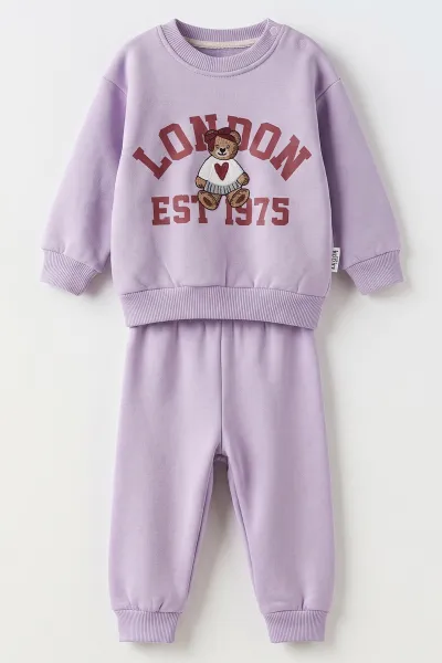 Lila (6-24 Ay)Baskı ve Nakış Detay İçi Şardonlu Kız Bebek Takım 493122