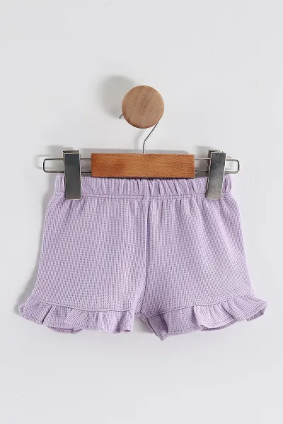 Lila (6-24 Ay)Baskılı Koldan Fırfırlı Waffle  Kız Bebek  Yazlık Takım 440527