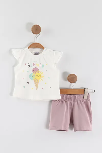 Lila (6-24 Ay)Dondurma Baskılı Kol Fırfırlı Kız Bebek Takım 467653