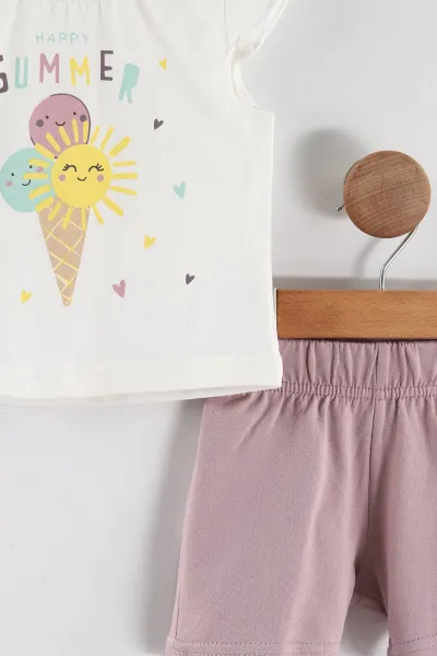 Lila (6-24 Ay)Dondurma Baskılı Kol Fırfırlı Kız Bebek Takım 467653