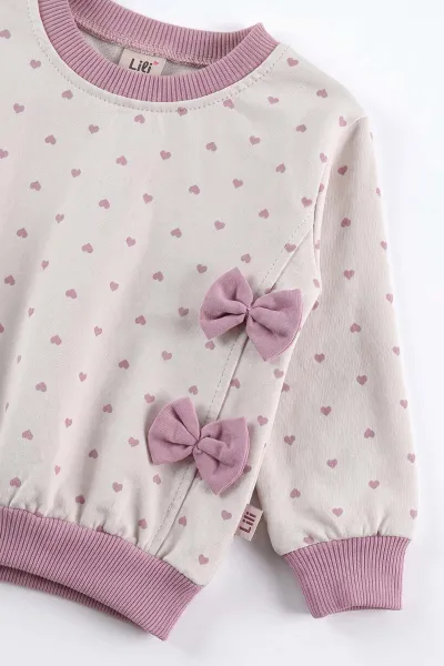 Lila (6-9 Ay) Fiyonklu Kalp Baskılı 2'li Kız Bebek Takım 475981