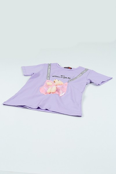 Lila (7-10 yaş) Ayıcıklı Cepli Kız Çocuk Takım 105923