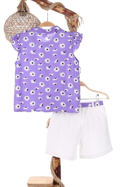 Lila (7-10 Yaş) Çiçek Baskılı Çıtçıtlı Şortlu Kız Çocuk Takım 166419