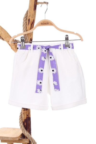 Lila (7-10 Yaş) Çiçek Baskılı Çıtçıtlı Şortlu Kız Çocuk Takım 166419