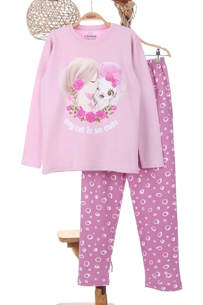 Lila (7-10 Yaş) Çiçekli Kız Baskılı Kız Çocuk Pijama takım 165917