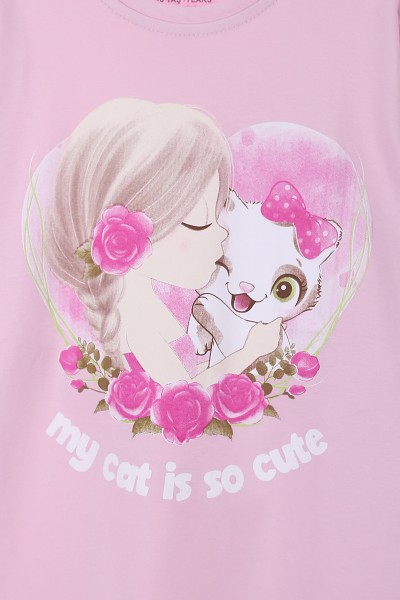 Lila (7-10 Yaş) Çiçekli Kız Baskılı Kız Çocuk Pijama takım 165917