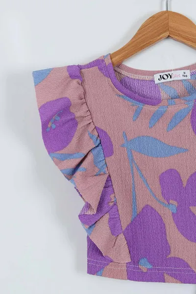 Lila (7-10 Yaş) Fırfırlı Desenli Kız Çocuk Takım 272512