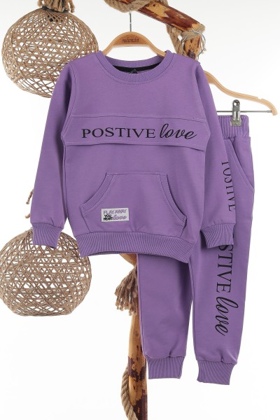 Lila (7-10 Yaş) Postıve Love Baskılı İki İp Kız Çocuk Takım 138233