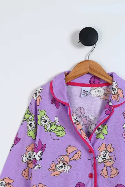 Lila (8-12 Yaş)Karakter  Baskılı Ön Düğmeli Kız Çocuk Pijama Takım 337892