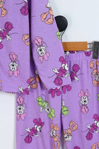 Lila (8-12 Yaş)Karakter  Baskılı Ön Düğmeli Kız Çocuk Pijama Takım 337892