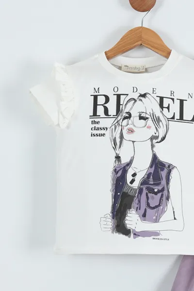Lila (9-12 Yaş) Baskılı Sülfür Etekli Kız Çocuk Takım 276408
