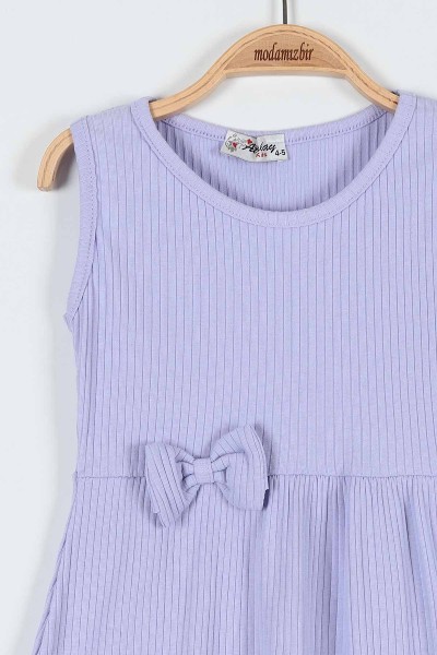 Lila (9-12 Yaş) Fiyonklu Fitilli Kız Çocuk Elbise 185068