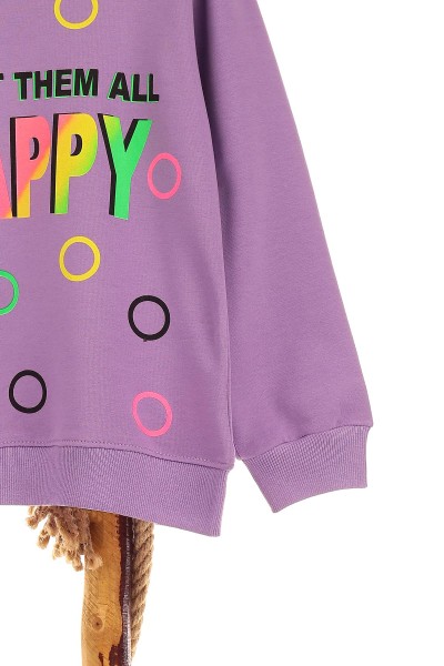 Lila (9-12 Yaş) Happy Baskılı Kız Çocuk Sweat 150983