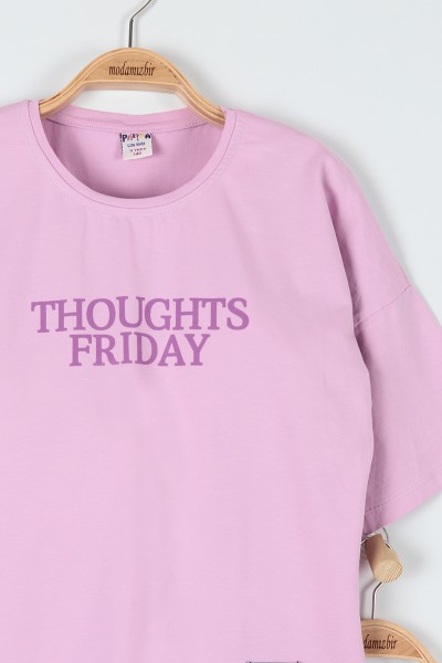 Lila (9-12 Yaş) Thoughts Frıday Baskılı Kız Çocuk Takım 180794