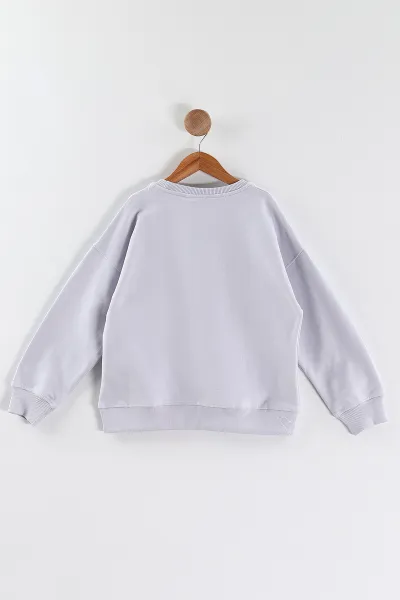 Lila (9-12 Yaş)Önü Taşlı Kız Çocuk Sweatshirt 432949